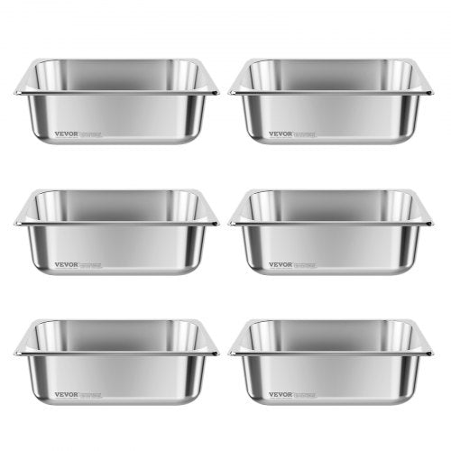 6 Pack Stainless Steam Hotel Pans 12 Size Table Steam Pan 4 Inch Deep