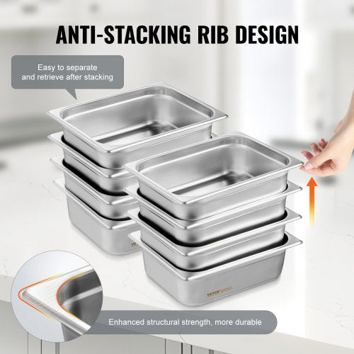 8 Pack Hotel Pans 12 Size AntiJam Steam Pan with Lid 08mm Thick