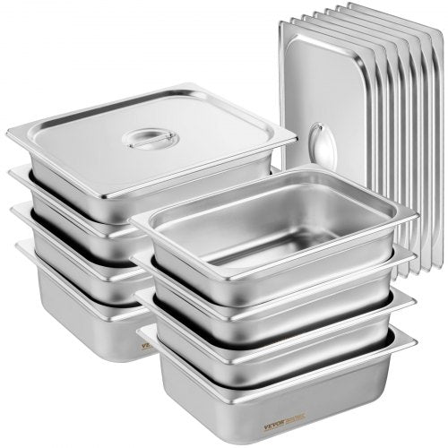 8 Pack Hotel Pans 12 Size AntiJam Steam Pan with Lid 08mm Thick