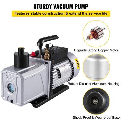 Vacuum Pump 12CFM 1 HP Single Stage Air Conditioning Vacuum Pump 110V 5PA