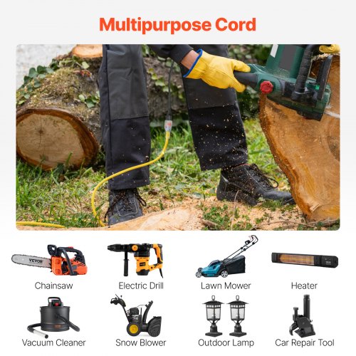 100FT Heavy Duty Extension Cord 12AWG 15Amps 1875W 3 Prongs Indoor Outdoor