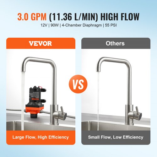 12V Diaphragm Pump 3GPM 1136 Lmin 4Chamber Water Pump Pressure Switch