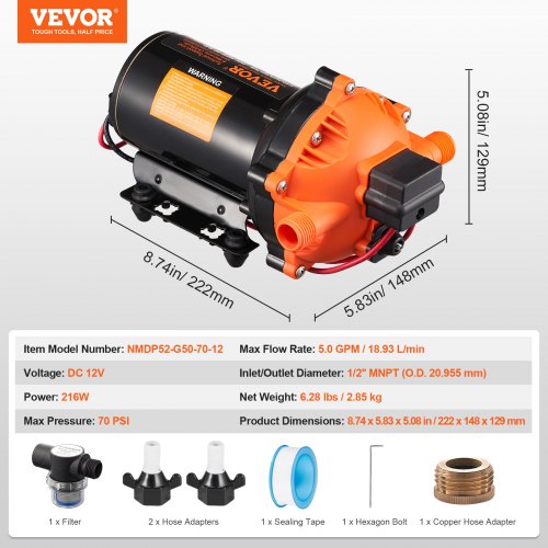 12V Diaphragm Pump 5 GPM 1893 Lmin 5Chamber 12V DC Water Pump with Automatic