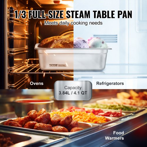 6 Pack Hotel Pans 13 Size AntiJam Steam Pan 08mm Thick Stainless Steel