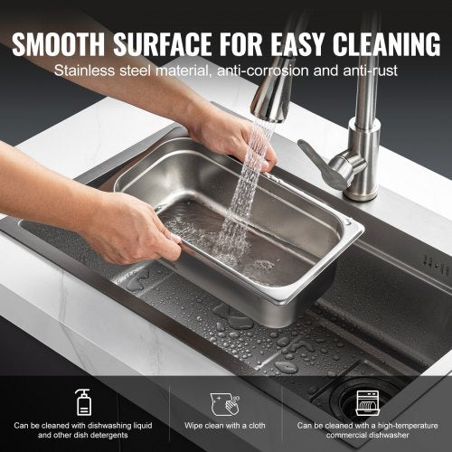 6 Pack Hotel Pans 13 Size AntiJam Steam Pan 08mm Thick Stainless Steel