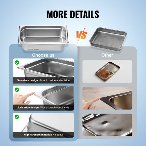 6 Pack Hotel Pans 13 Size AntiJam Steam Pan 08mm Thick Stainless Steel