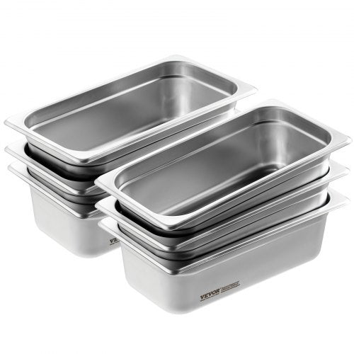 6 Pack Hotel Pans 13 Size AntiJam Steam Pan 08mm Thick Stainless Steel
