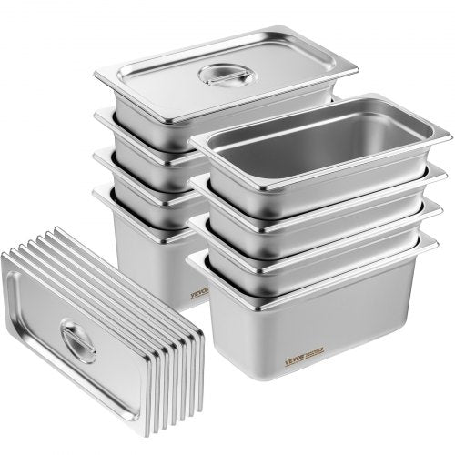 8 Pack Hotel Pans 13 Size AntiJam Steam Pan with Lid 08mm Thick
