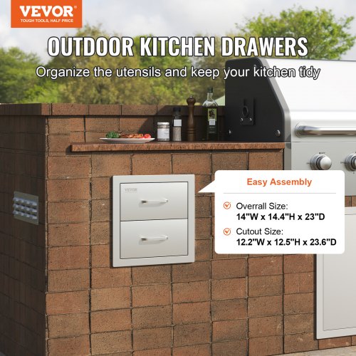 Outdoor Kitchen Drawers 14W x 144H x 23D Inch Flush Mount Double BBQ