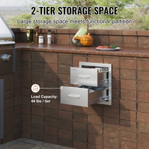 Outdoor Kitchen Drawers 14W x 144H x 23D Inch Flush Mount Double BBQ