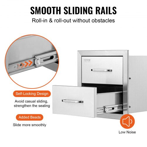 Outdoor Kitchen Drawers 14W x 144H x 23D Inch Flush Mount Double BBQ