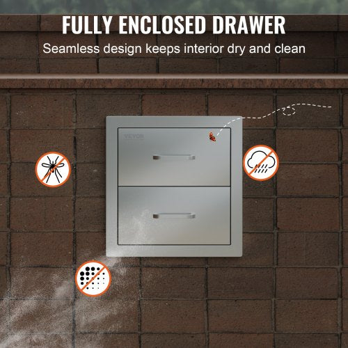 Outdoor Kitchen Drawers 14W x 144H x 23D Inch Flush Mount Double BBQ