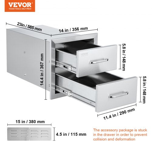 Outdoor Kitchen Drawers 14W x 144H x 23D Inch Flush Mount Double BBQ