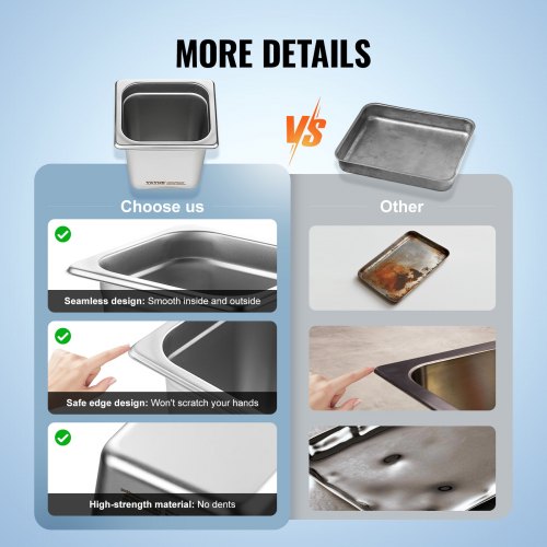 6 Pack Hotel Pans 16 Size AntiJam Steam Pan 08mm Thick Stainless Steel