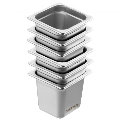 6 Pack Hotel Pans 16 Size AntiJam Steam Pan 08mm Thick Stainless Steel