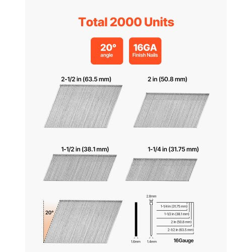 16 Gauge Finish Nails 20Degree Angled Finishing Nails 2000Count 212