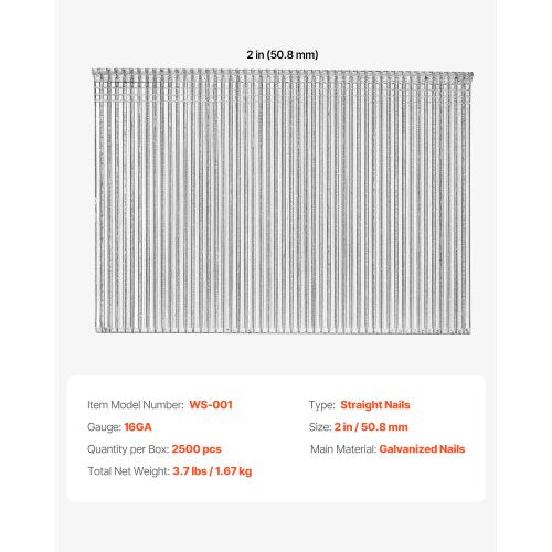 16 Gauge Finish Nails 2 in Straight Finishing Nails 2500Count Galvanized