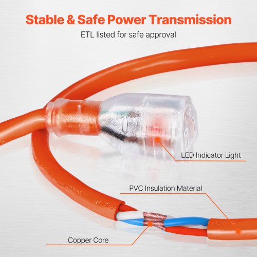 100FT Indoor Outdoor Extension Cord 16AWG 10Amps 1250W 3 Prongs Appliance