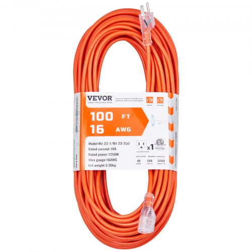 100FT Indoor Outdoor Extension Cord 16AWG 10Amps 1250W 3 Prongs Appliance