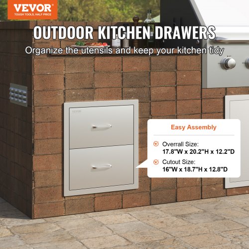 Outdoor Kitchen Drawers 178W x 202H x 122D Inch Flush Mount Double BBQ