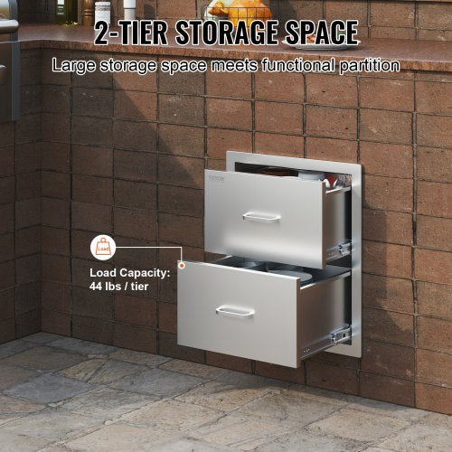 Outdoor Kitchen Drawers 178W x 202H x 122D Inch Flush Mount Double BBQ