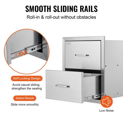 Outdoor Kitchen Drawers 178W x 202H x 122D Inch Flush Mount Double BBQ