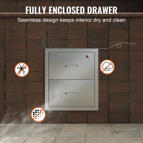 Outdoor Kitchen Drawers 178W x 202H x 122D Inch Flush Mount Double BBQ