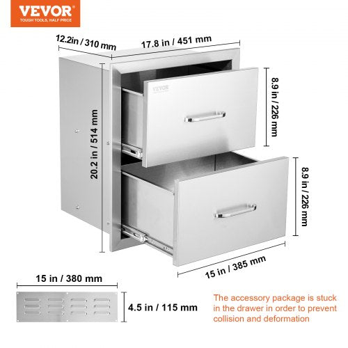 Outdoor Kitchen Drawers 178W x 202H x 122D Inch Flush Mount Double BBQ