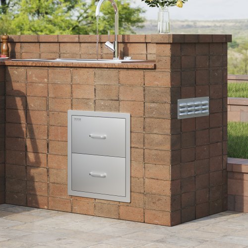 Outdoor Kitchen Drawers 178W x 202H x 122D Inch Flush Mount Double BBQ