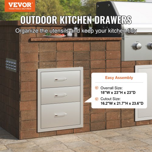 18x23 Inch Outdoor Kitchen Stainless Steel Triple Access BBQ Drawers