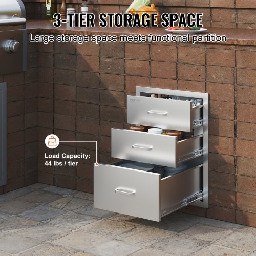 18x23 Inch Outdoor Kitchen Stainless Steel Triple Access BBQ Drawers