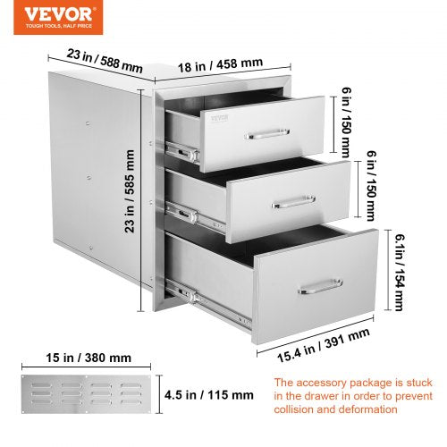 18x23 Inch Outdoor Kitchen Stainless Steel Triple Access BBQ Drawers