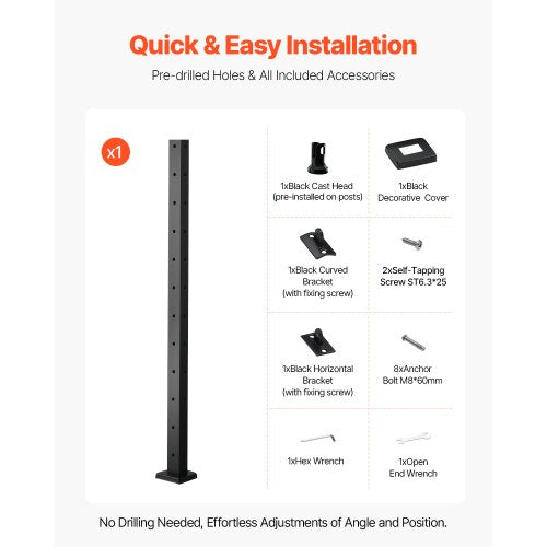 Cable Railing Post 42x1x2 Inch Corner Railing Post with LShaped