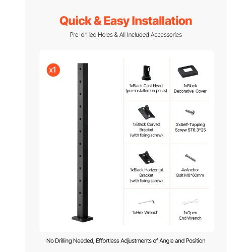 Cable Railing Post 42x1x2 Inch Stair Railing Post with PreDrilled 30°