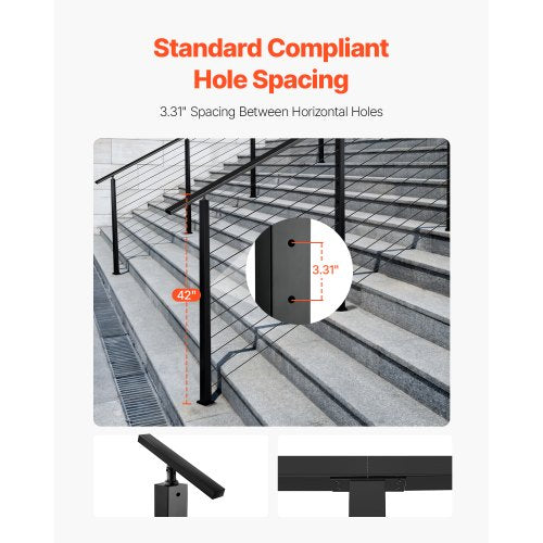 Cable Railing Post 42x2x2 Inch Stair Railing Post with PreDrilled 30°