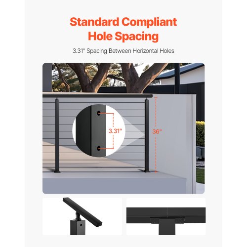 1Pack Cable Railing Post 36x2x2 In HorizontalHole Deck Railing Post