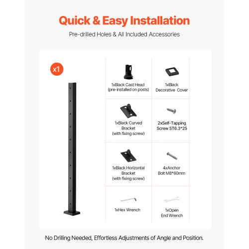 1Pack Cable Railing Post 36x2x2 In HorizontalHole Deck Railing Post