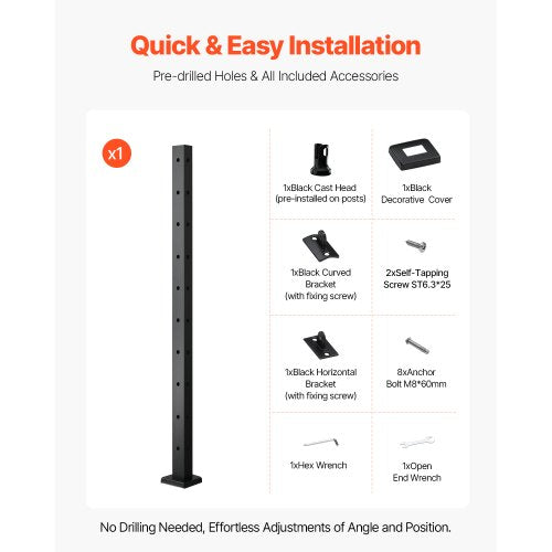 Cable Railing Post 36x1x2 Inch Corner Railing Post with LShaped
