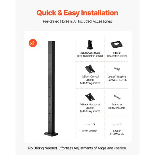 Cable Railing Post 36x1x2 Inch Level Deck Stair Posts 1Pack Stainless