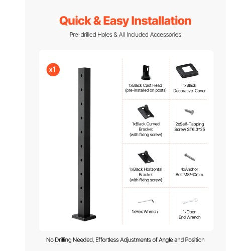 Cable Railing Post 36x2x2 Inch Stair Railing Post with PreDrilled 30°