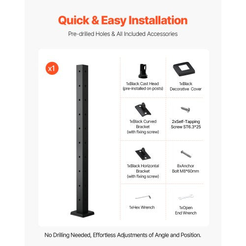 Cable Railing Post 36x2x2 Inch Corner Railing Post with LShaped