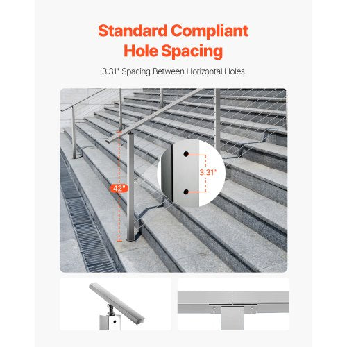 Cable Railing Post 42x2x2 Inch Stair Railing Post with PreDrilled 30°