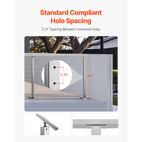 1Pack Cable Railing Post 36x2x2 In HorizontalHole Deck Railing Post