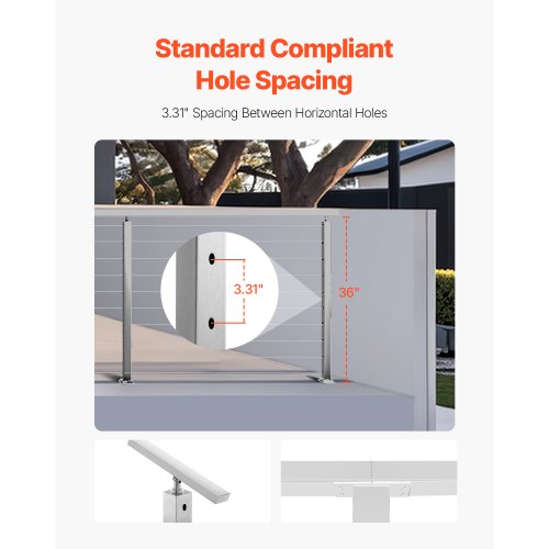 Cable Railing Post 36x1x2 Inch Level Deck Stair Posts 1Pack Stainless