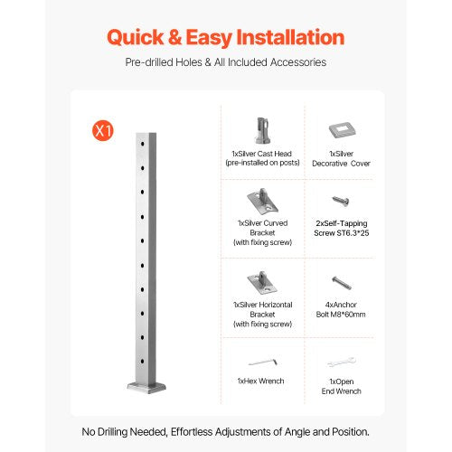 Cable Railing Post 36x1x2 Inch Level Deck Stair Posts 1Pack Stainless