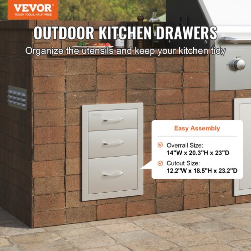 Outdoor Kitchen Drawers 14 W x 203 H x 23 D Flush Mount Triple Access