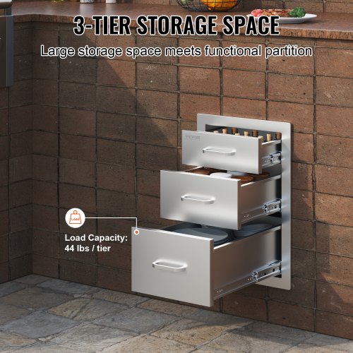 Outdoor Kitchen Drawers 14 W x 203 H x 23 D Flush Mount Triple Access