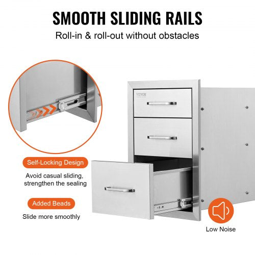 Outdoor Kitchen Drawers 14 W x 203 H x 23 D Flush Mount Triple Access