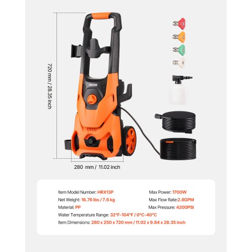 Electric Pressure Washer Max 4200 PSI and 28 GPM High Power Pressure