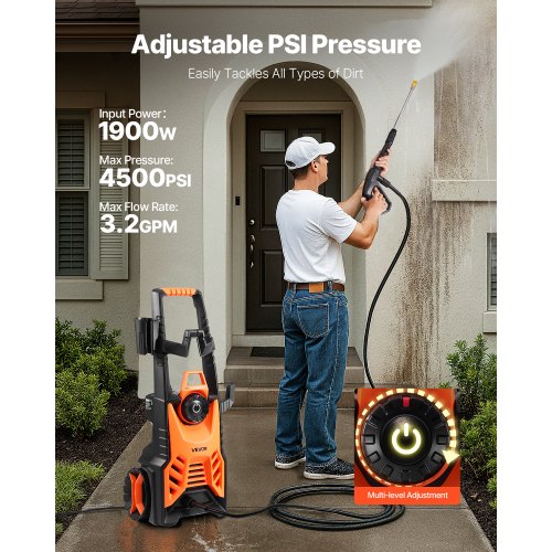 Electric Pressure Washer Max 4500 PSI and 32 GPM With Pressure Adjustment
